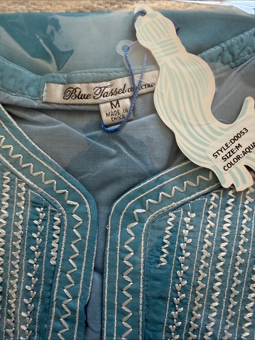 Anthropologie Blue Tassel Embroidered Babydoll Dropwaist Dress in Blue - Picture 2 of 3